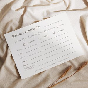 Esthetician client skincare routine card with recommended treatments