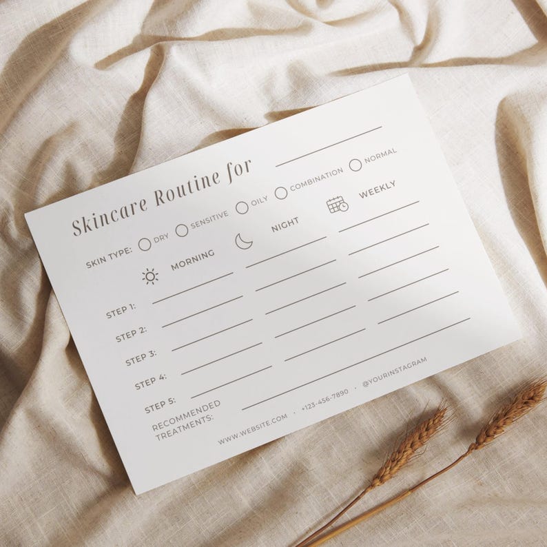Esthetician client skincare routine card with recommended treatments