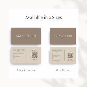 The med spa business card is available in two different sizes: 3.5 x 2 inches and 85 x 55 mm.