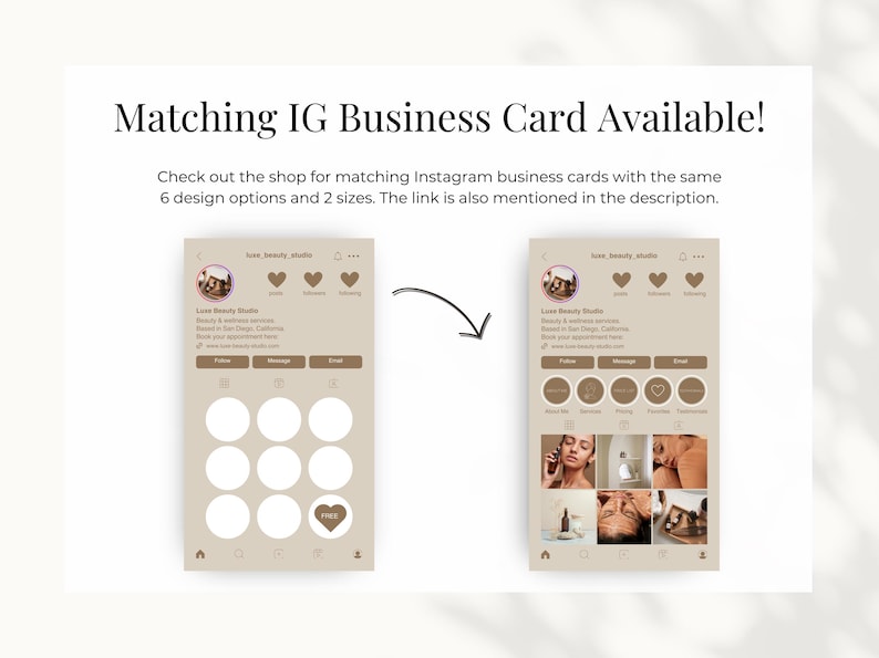 There is a matching Instagram business card available with the same designs and sizes. The link is in the description.