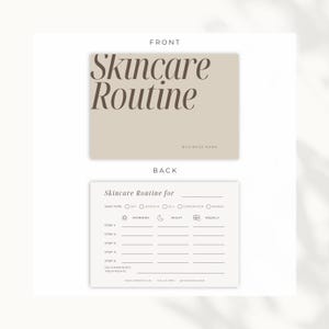 Skincare routine tracker printable with customizable steps and product order, front and back design view