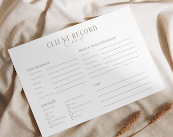 Esthetician Client Record Card Template | Editable Beauty Record Card | Client Tracker Appointment Details | Client Record Form Template