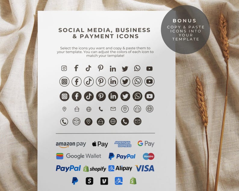 Social media and business icons are included for full customization of your medspa brochure.