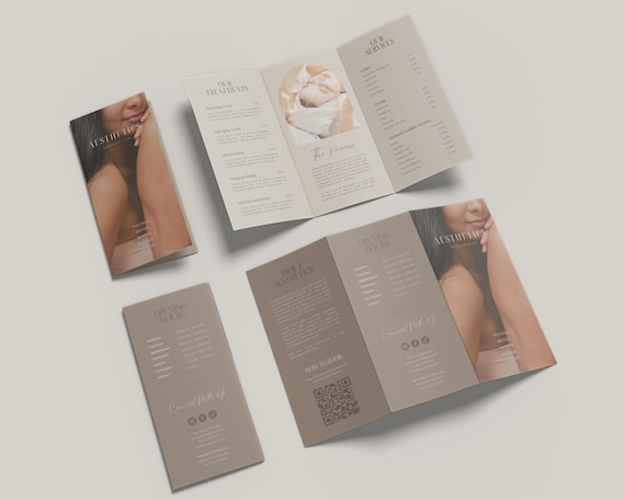 Esthetician Medspa Trifold Brochure Template | Beauty Salon Esthetician Price List Flyer