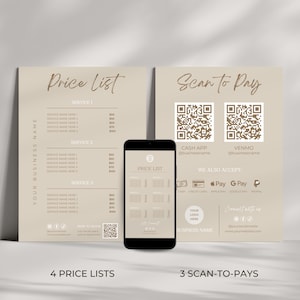 Modèle de liste de prix | Panneau Scan To Pay | Panneau QR Code | Liste de prix | Panneau de paiement | Circulaire Liste de prix | Scannez pour payer | Enseigne commerciale