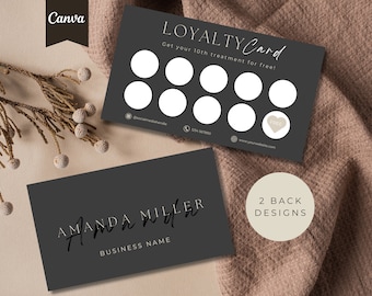 Beauty Hair Salon Loyalty Business Card Template | Customer Rewards Punch Card (Editable in Canva)