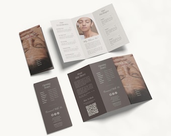 Esthetician Medspa Trifold Brochure Template | Beauty Salon Price List Flyer | Spa Menu Leaflet Template