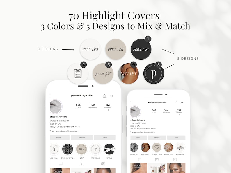 There are 70 Individual Highlight Covers in three colors and five designs to mix and match.