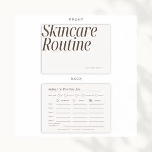 Skincare routine tracker printable with customizable steps and product order, front and back design view