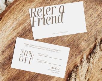 Editable Beauty Salon Refer A Friend Card Template | Client Referral Card