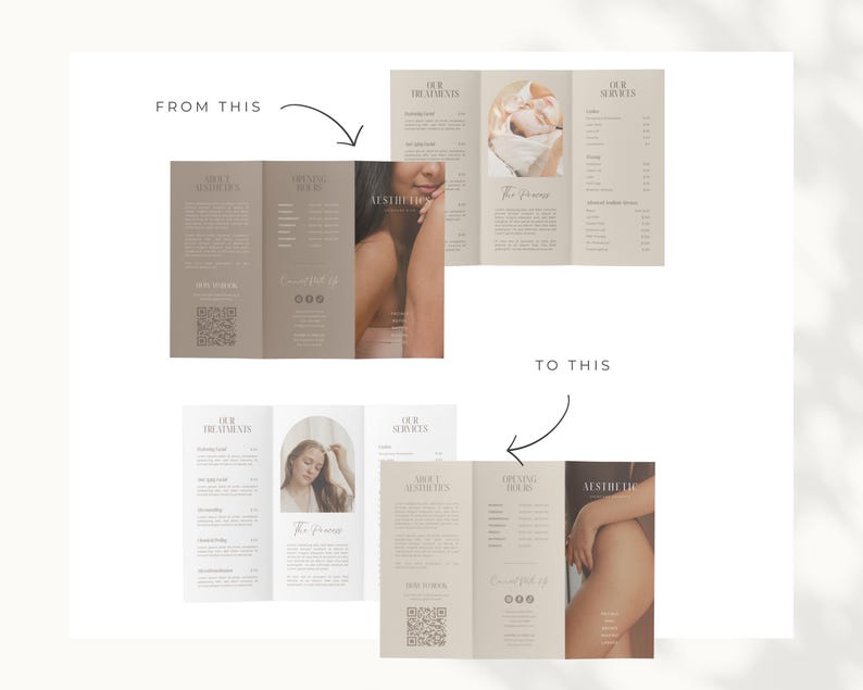 Here you can see a full transformation of the trifold brochure with different colors, photos, etc.
