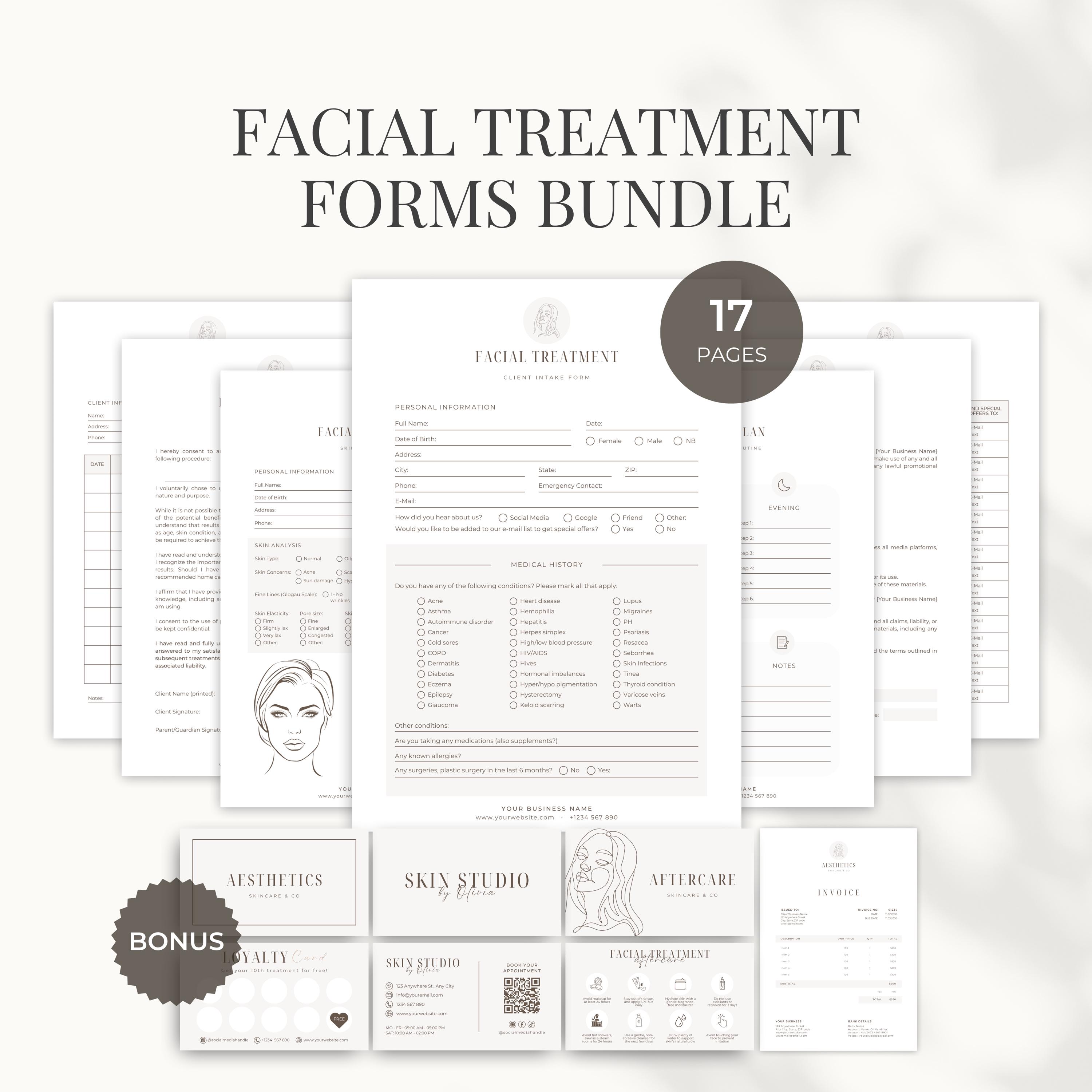 Facial Treatment Consultation Forms | Skincare Consent Forms | Printable Esthetician Forms Bundle | Esthetician Intake Forms | Spa Forms
