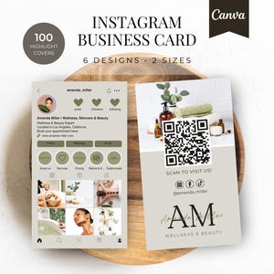 Modelo de cartão de visita do Instagram | Cartão de visita IG | Cartão de visita de beleza e bem-estar | Design de cartão de visita DIY Canva | Cartão de mídia social