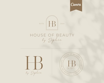 Edytowalny szablon logo salonu fryzjerskiego DIY: Elegancki projekt logo Canva (pobranie cyfrowe)