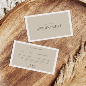Beige afdrukbare afspraakkaartsjabloon | Bewerkbare afspraakherinneringskaart | Kaart voor boekingsherinnering | Kaart volgende afspraak schoonheidssalon
