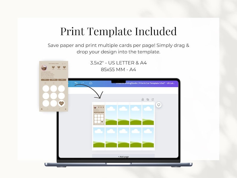 There is also a print template included.Simply drag and drop the card into the print file and print at home.