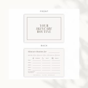 Professional facial aftercare printable for client onboarding, front and back view