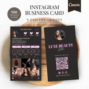 Cartão de visita rosa do Instagram | Cartão de visita de beleza de maquiador | Modelo de cartão de visita preto e rosa do IG | Cartão de visita de cabeleireiro