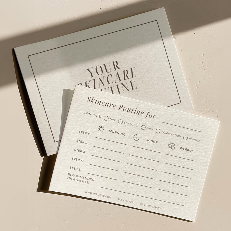 Editable skincare routine card template for estheticians and facial aftercare