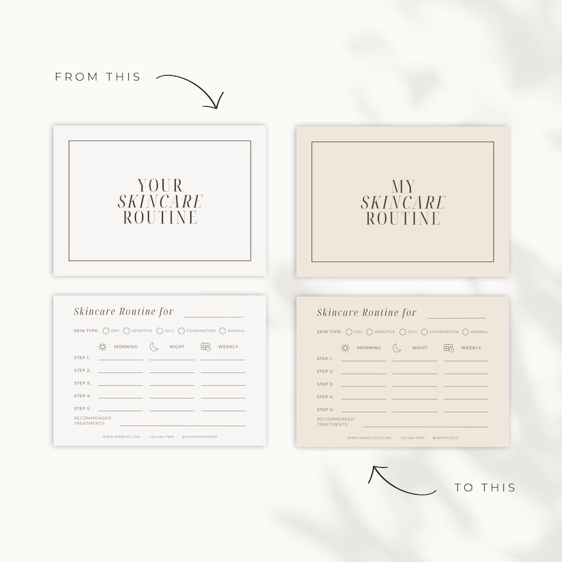 Canva editable skincare routine card for spa and skincare studios, fully customizable