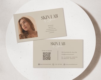 Beige Esthetician Medspa Beauty Salon Business Card Template: Skincare Branding (Canva Editable)