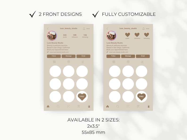 The beauty loyalty card comes in two sizes: 2x35 inch and 55x85 mm.