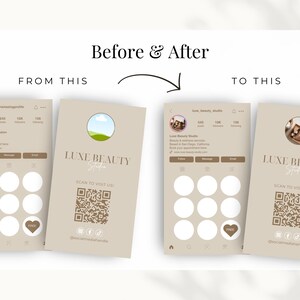 This image shows a before and after of the Instagram business card and what a fully customized business loyalty card could look like.