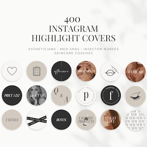 This listing is a bundle of 400 Instagram Highlight Covers for Estheticians, Medspas, Nurse Injectors, Skincare Coaches and other skincare professionals.