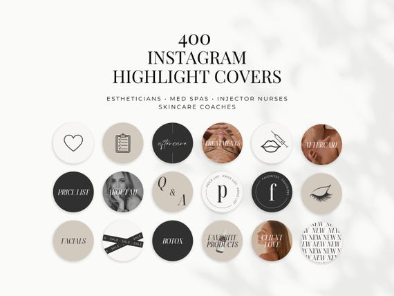 400 Esthetician Skincare Beauty Instagram Story Highlight Covers (Editable in Canva)