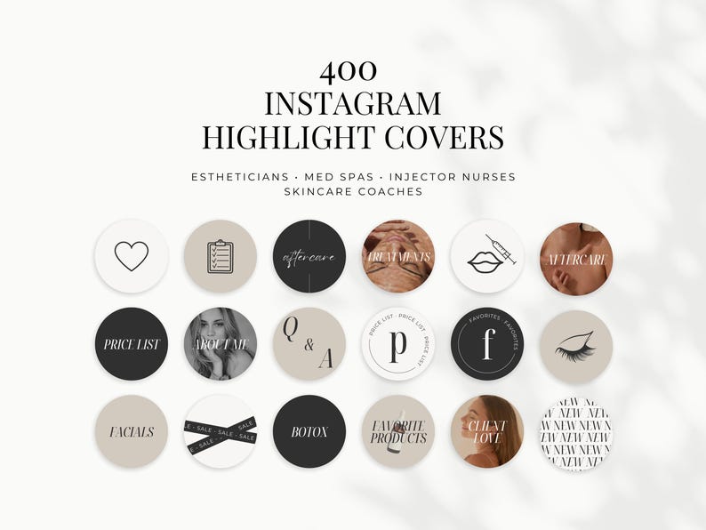 This listing is a bundle of 400 Instagram Highlight Covers for Estheticians, Medspas, Nurse Injectors, Skincare Coaches and other skincare professionals.