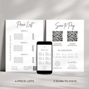 Modèle de liste de prix | Panneau Scan To Pay | Panneau QR Code | Liste de prix | Panneau de paiement | Circulaire Liste de prix | Scannez pour payer | Enseignes commerciales