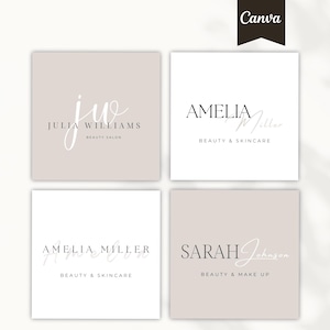 4 Editable Logo Templates | Beauty Salon Logo | Makeup Artist Logo | Canva Logo Design | Hair Salon Logo | DIY Beauty Logo | Lash Nail Logo