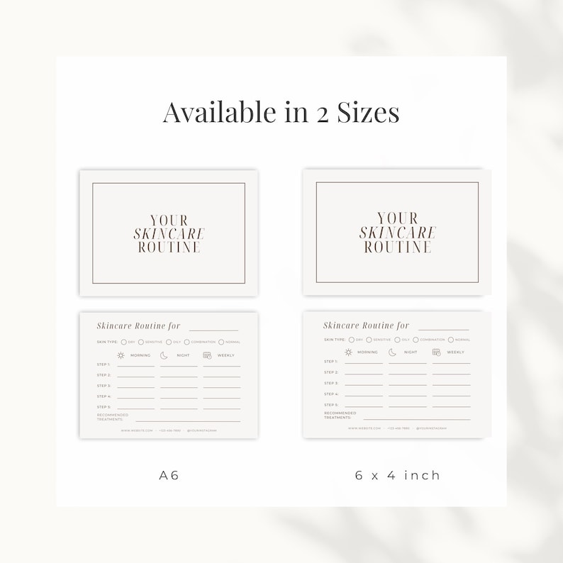 A6 and 6x4 skincare routine printable for estheticians
