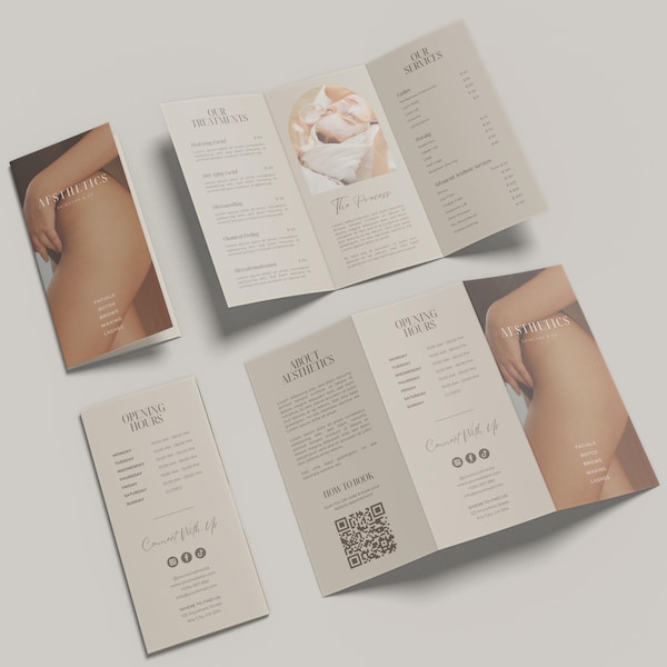 Esthetician Beauty Trifold Brochure Template | Beauty Salon Price List Flyer