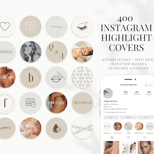 400 Instagram-highlightcovers voor schoonheidsspecialisten | Sjabloon huidverzorging schoonheidsspecialiste | Skincare IG Highlight Covers | Pictogrammen met hoogtepunten voor Instagram-verhalen