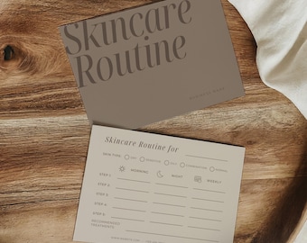 Neutral Skincare Routine Card Template | Editable Brown And Beige Client Aftercare Tracker
