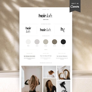 Friseur-Salon-Marken-Tafel Vorlage | Minimalist Salon Logo Kit | Modernes Hairstylist Branding Paket