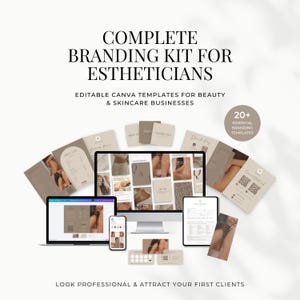 Varumärkespaket för hudvårdsföretag i Canva | Varumärkespaket för hudvårdsföretag med logotyper, kort, formulär och Instagram-mallar