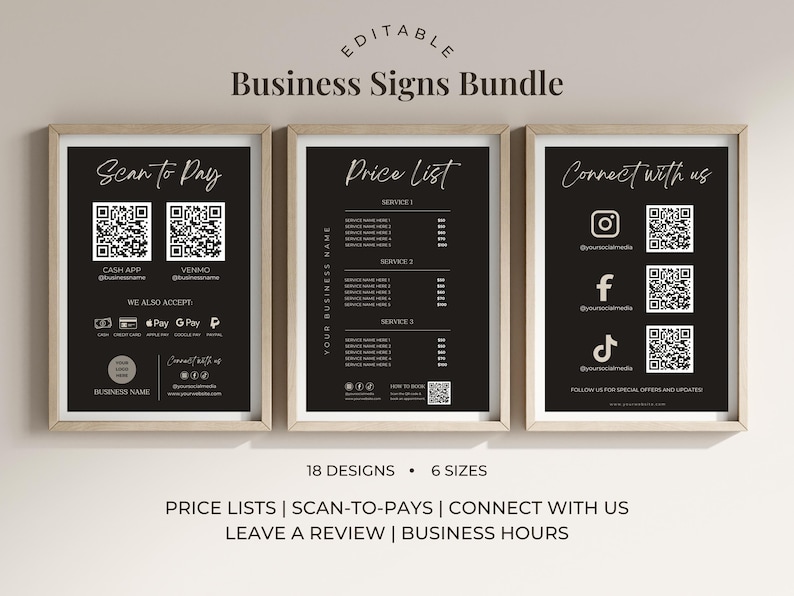 Prive Signs Price List Template | Scan to Pay Sign | QR Code Sign | Pricing List ...