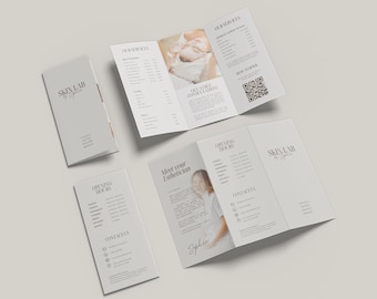 Plantilla de folleto tríptico para esteticista de Gray Medspa / Folleto de lista de precios de salón de belleza / Folleto de menú de spa