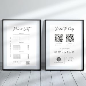Modèle de liste de prix | Modèle Scan to Pay | Panneau QR Code | Liste de prix | Panneau de paiement | Circulaire Liste de prix | Scannez pour payer | Enseignes commerciales
