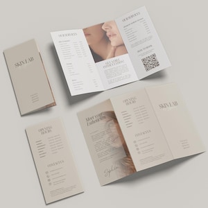 Broszura Kosmetyczki Trifold | Szablon Broszury Kosmetyczki Medspa | Cennik Salonu Kosmetycznego | Szablon Ulotka Kosmetyczki Kosmetycznej