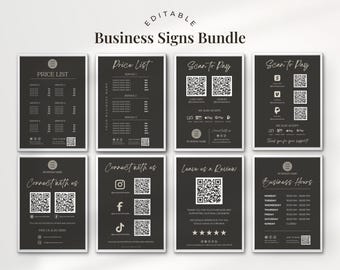Business Sign Template Bundle: Salon Price List, Scan to Pay, QR Code Signs