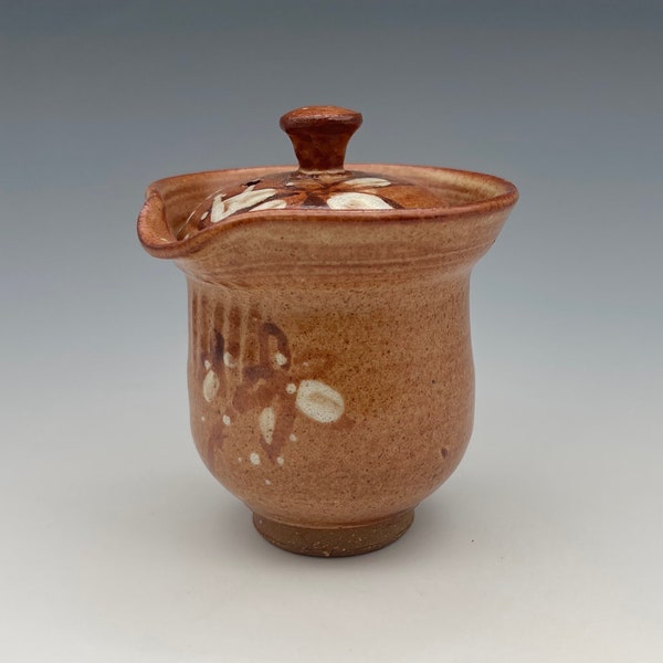 Shiboridashi Teapot (75ml.), iron-rich stoneware w/ Shino type glaze and iron decoration