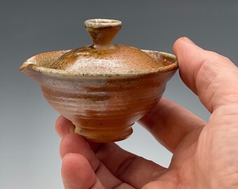 Shiboridashi Teapot (35 ml.),  wood-fired stoneware w/ clear and natural ash glaze.