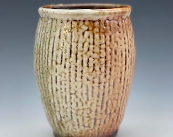 Shino Vase, wood-fired stoneware w/ crawling shino and natural ash glazes