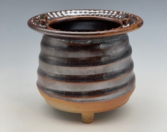 Incense Censer, wood-fired stoneware w/ tenmoku and natural ash glazes