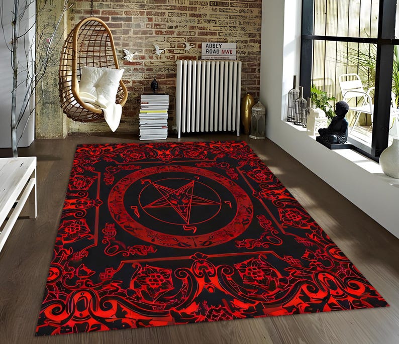 Pentagram Rug Design Baphomet Rug: Satanic Goat Pentagram Decor - Etsy