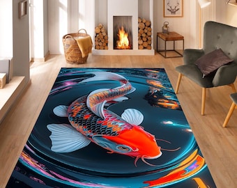 Koi Fish Area Rug: Japanese Bohemian Decor