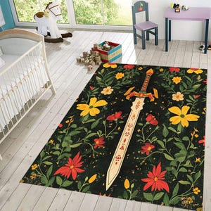 Zelda Rug, Retro Game Rug, Legend Of Zelda, Game Mat, Boys Room Decor, Sword Rug, Knight Rug, Gift For Him Her, Birthday Gift, Game Room Rug